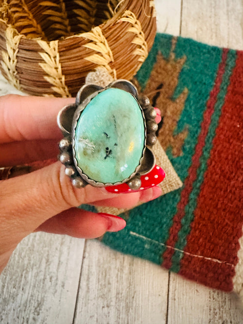 Old Pawn Navajo Sterling Silver & Turquoise Ring Size 8.5