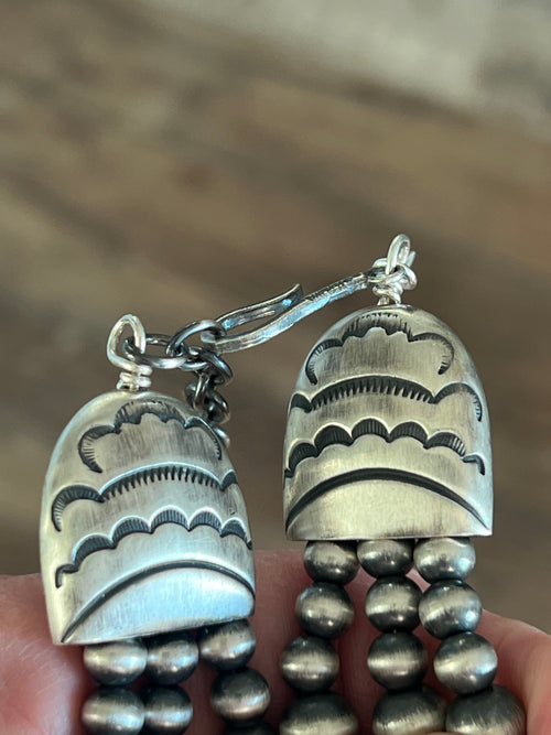 Navajo Handmade Triple Strand Sterling Silver, Spiny Oyster and Sonoran Mountain Bead Necklace by Rose Martin