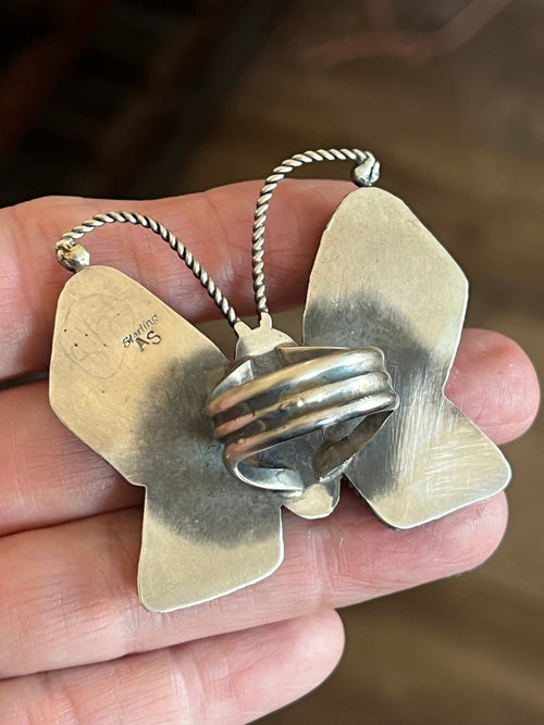 Old Pawn Navajo Sterling Silver and Turquoise Butterfly Ring by Anthony Skeets, Size 9