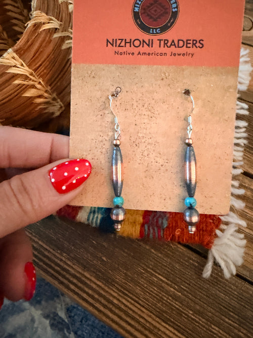 Handcrafted Copper & Turquoise Beaded Dangle Earrings