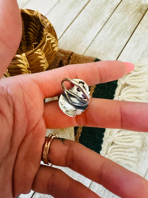 Handcrafted Old Pawn Sterling Silver & Turquoise Feather Ring Size 6.25
