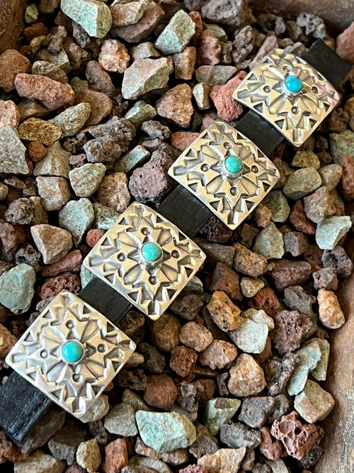 Sterling Silver and Kingman Turquoise Concho Slide, The Hayseed