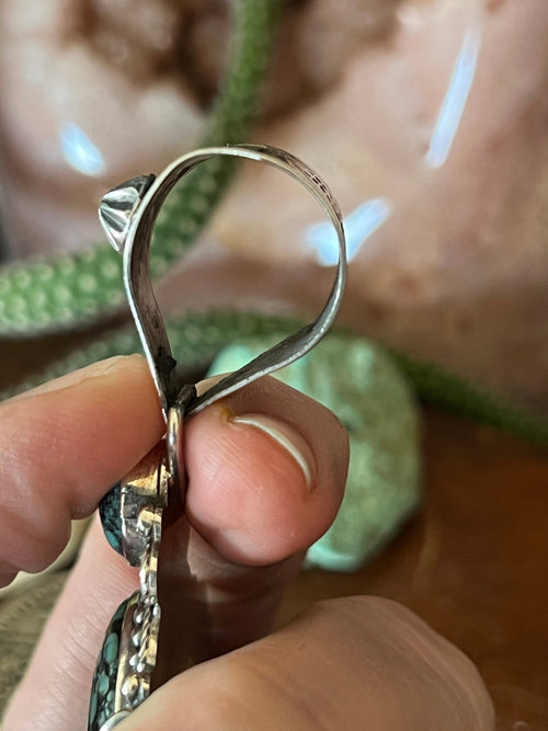 Apache Made Sterling Silver and Hubei Turquoise Cluster Pendant by Rosella Paxson