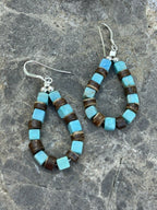 Handcrafted Turquoise & Jasper Sterling Silver Beaded Dangle Hoop Earrings