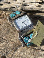 Vintage Handcrafted Sterling Silver & Kingman Turquoise Non Working Watch Bracelet