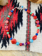 Handcrafted Coral & Multi Stone Sterling Silver Beaded Bracelet