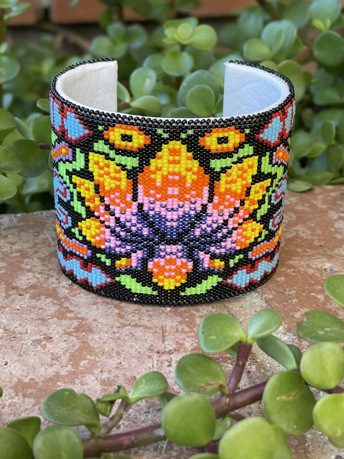 seed bead flower bracelet patterns Handcrafted Beaded Flower Lotus Cuff Bracelet – Nizhoni Traders Bead Company