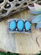 Handcrafted Vintage Turquoise & Sterling Silver Hand Stamped Cuff Bracelet /