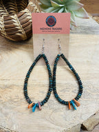 Turquoise & Spiny Oyster Beaded Dangle Hoop Earrings