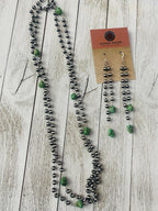 Handcrafted Sonoran Gold Turquoise & Sterling Silver Pearl Beaded Necklace Set