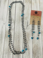 Handcrafted Kingman Turquoise & Sterling Silver Pearl Beaded Necklace Set