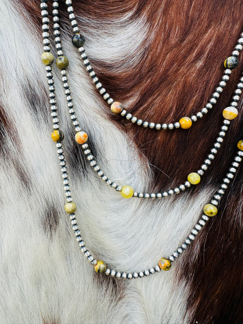 Handcrafted Bumblebee and Sterling Silver Pearl Beaded Necklace