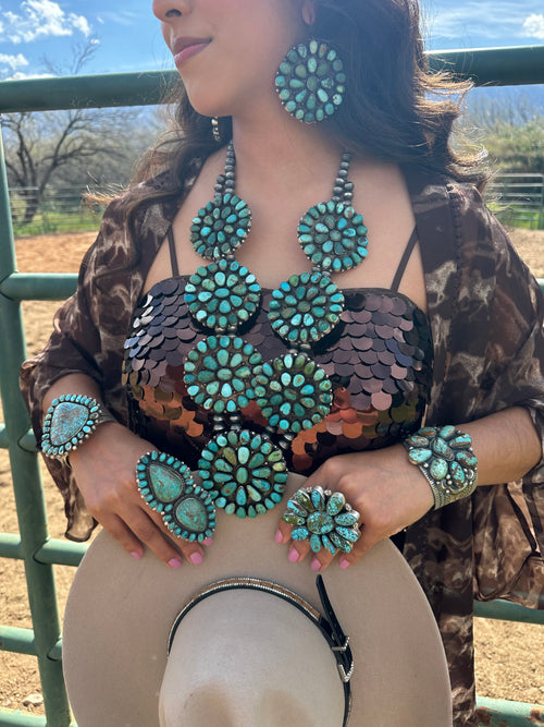 Handcrafted Ella Peters Royston Turquoise Statement Necklace Set