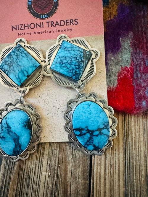 Handcrafted Old Pawn Sterling Silver & Turquoise Dangle Earrings