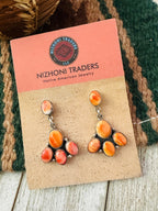 Old Pawn Handcrafted Sterling Silver and Orange Spiny Dangle Earrings