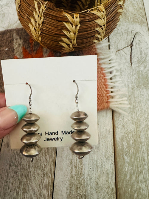 Navajo Hand Stamped Sterling Silver Pearl Dangle Earrings