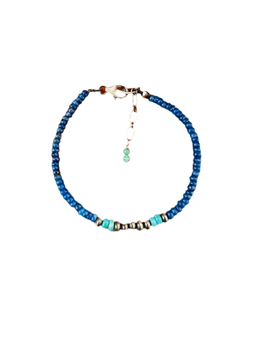 Navajo Sterling Silver Pearl, Lapis & Turquoise Beaded Bracelet