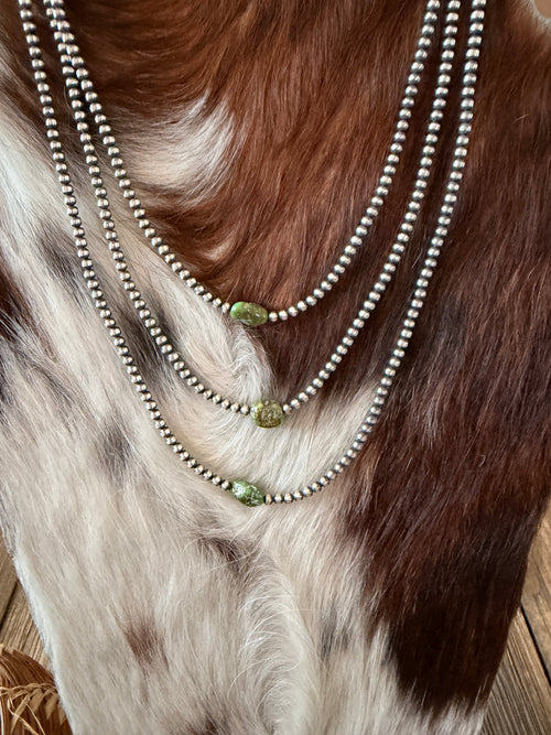 Handcrafted Turquoise & 3mm Sterling Silver Pearl Beaded Necklace