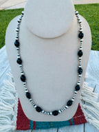 Sterling Silver Pearl & Onyx Beaded 20” Necklace