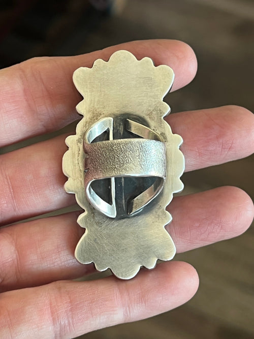 Old Pawn Navajo Sterling Silver and Dry Creek Turquoise Cluster Ring by Verdy Jake, Adjustable