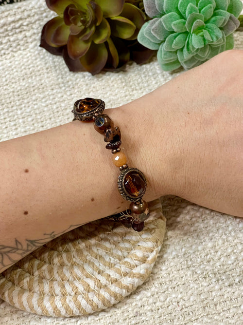 Vintage Handmade Copper Beaded Stretch Bracelet