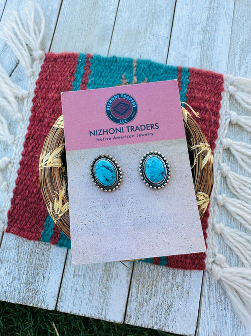 Handcrafted Old Pawn Sterling Silver & Turquoise Post Earrings