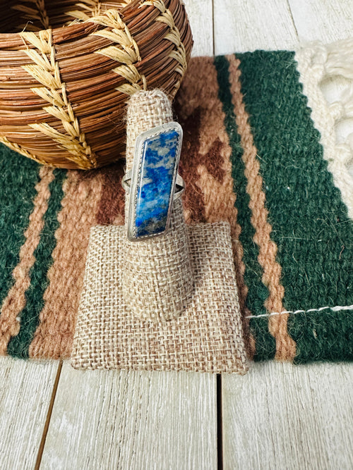 Old Pawn Handcrafted Lapis & Sterling Silver Ring Size 6.5