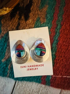 Handcrafted Old Pawn Sterling Silver & Multi Stone Clip On Earrings