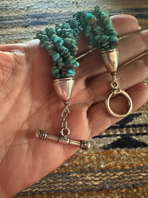 Old Pawn Navajo 5 Strand Turquoise And Sterling Silver Beaded Bracelet