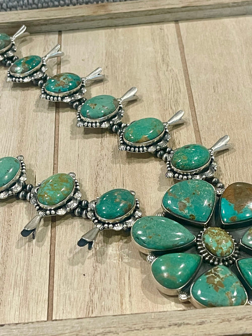 Handmade Sterling Silver & Royston Squash Blossom Necklace