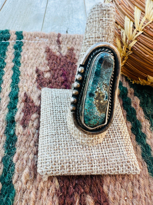 Old Pawn Handcrafted Turquoise & Sterling Silver Ring Size 8.5