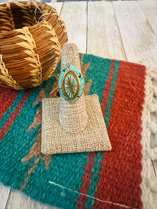 Old Pawn Navajo Sterling Silver, Turquoise, Opal Inlay Ring Size 6.75