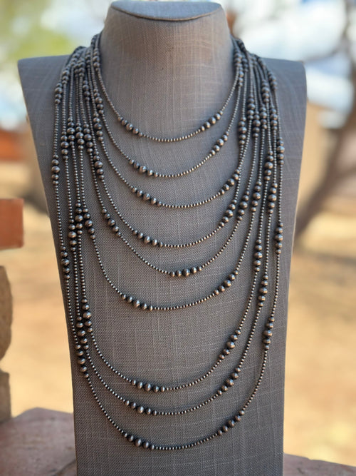 Handmade Graduated Sterling Silver Graduated Bead Beaded Necklace