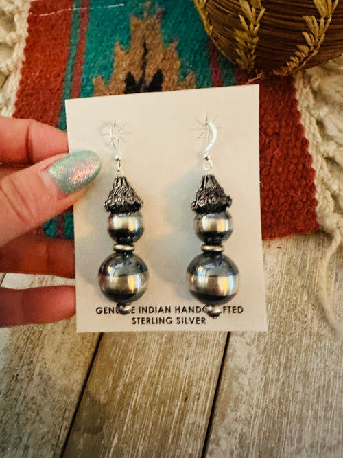 Handcrafted Sterling Silver Pearl Beaded Dangle Earrings