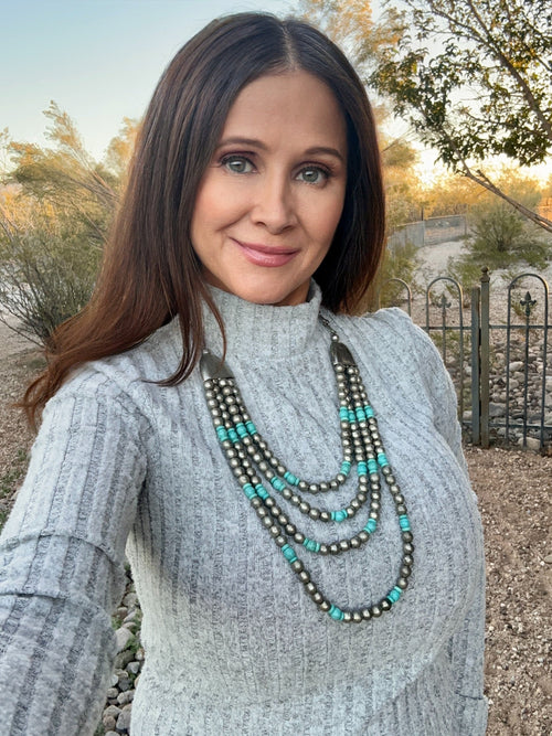 Vintage 4 Strand Blue Beaded Necklace