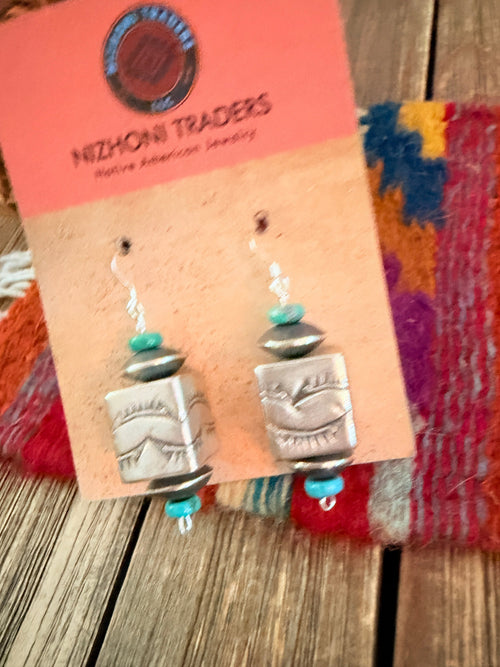 Handcrafted Turquoise & Sterling Silver Pearl Beaded Dangle Earrings