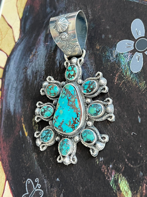 Rosella Paxson Sterling Silver and Hubei Turquoise Cluster Pendant