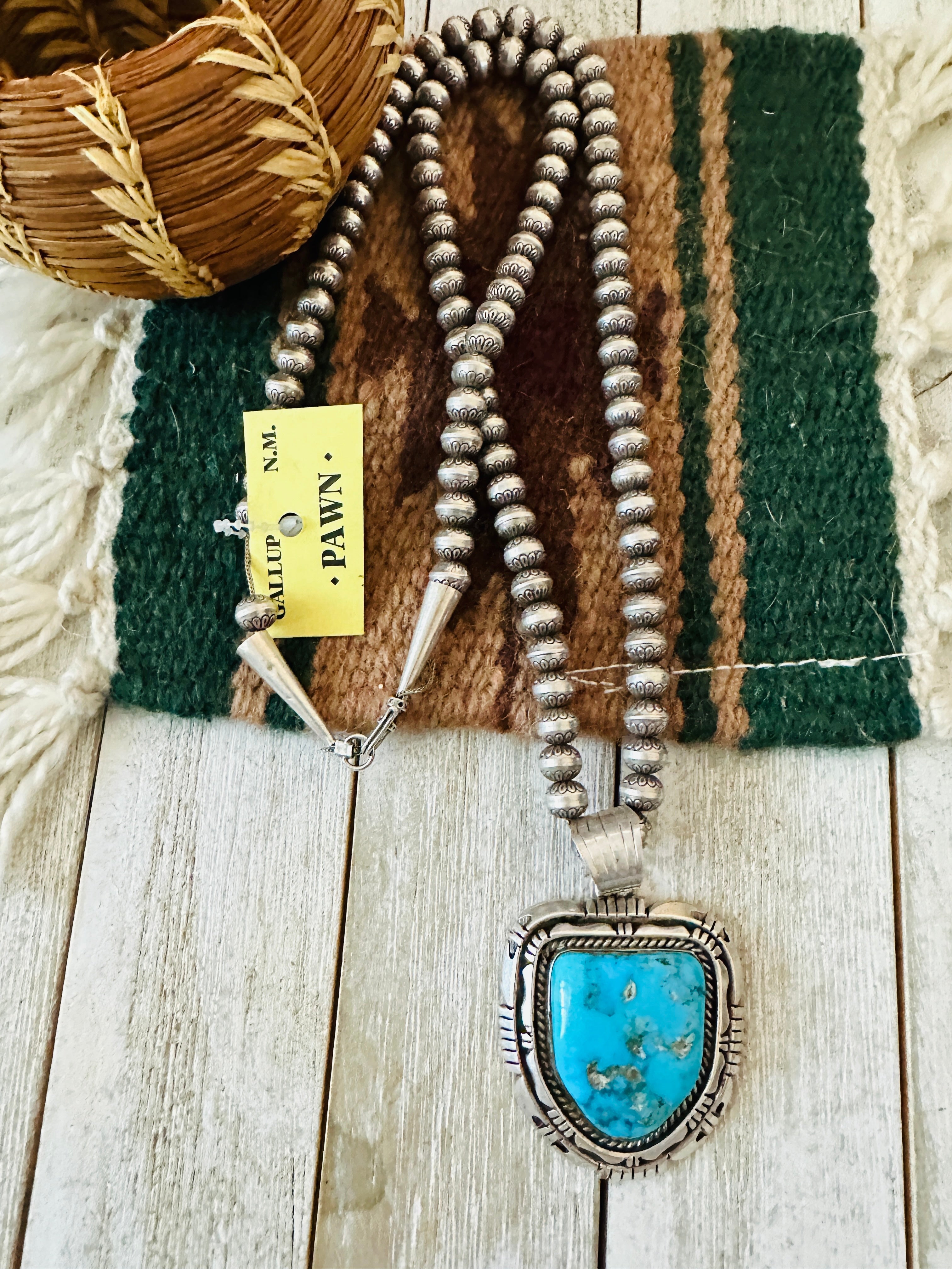 Vintage Old Pawn Sterling Silver Handcrafted Pearl & Turquoise