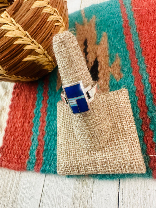 Old Pawn Navajo Sterling Silver, Lapis & Turquoise Inlay Ring Size 7