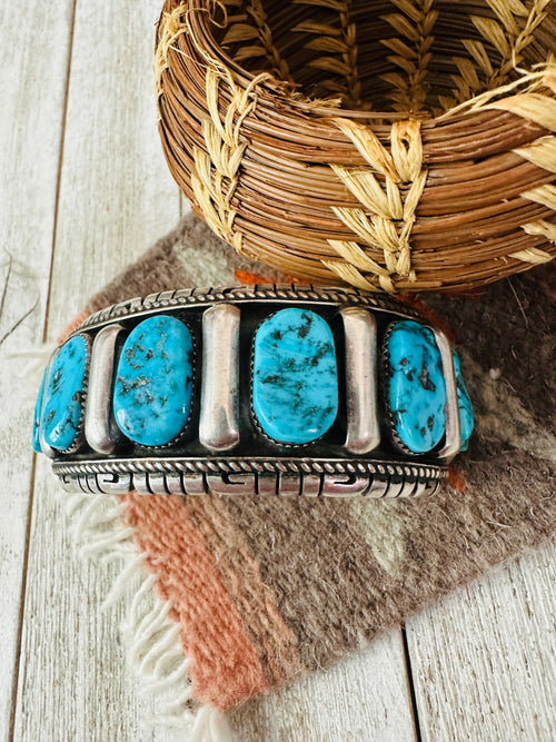 Handcrafted Old Pawn Kingman Turquoise Cluster & Sterling Silver Cuff Bracelet by Richard Hoskie /