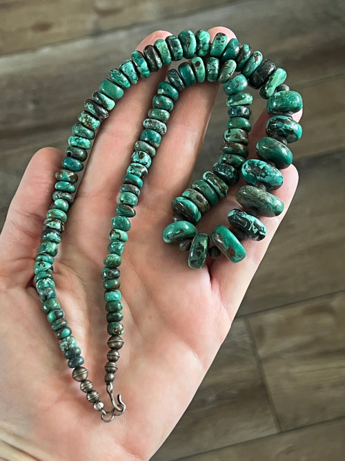 Kirby Smith Hand Strung Hubei Turquoise Heishi and Sterling Beaded Necklace