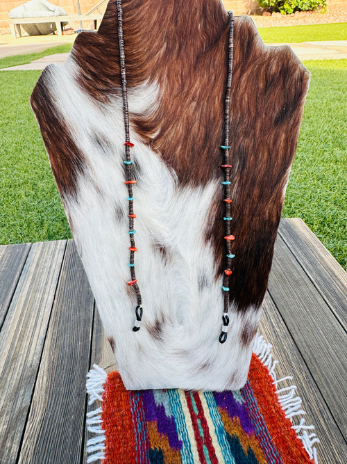 Handcrafted Turquoise, Spiny Oyster & Heishi Beaded Glasses Strap
