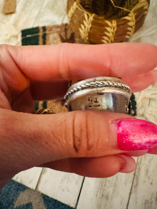 Handcrafted Old Pawn Turquoise and Sterling Silver Ring Size 11.5