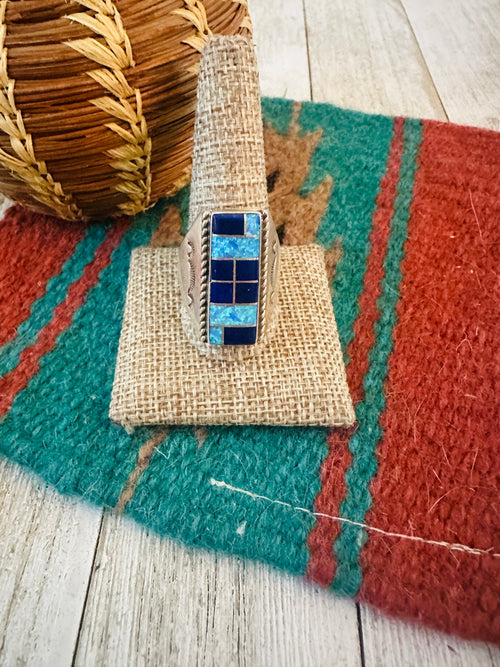 Handcrafted Old Pawn Sterling Silver, Onyx & Opal Inlay Ring Size 11.5