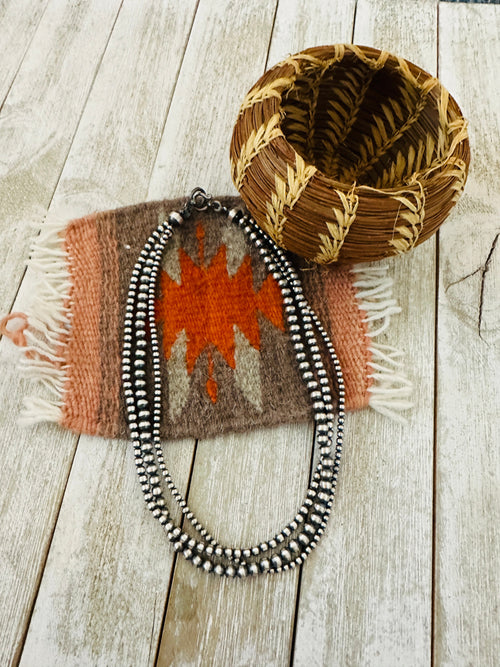 Navajo Sterling Silver Pearl Triple Strand 16” Beaded Necklace