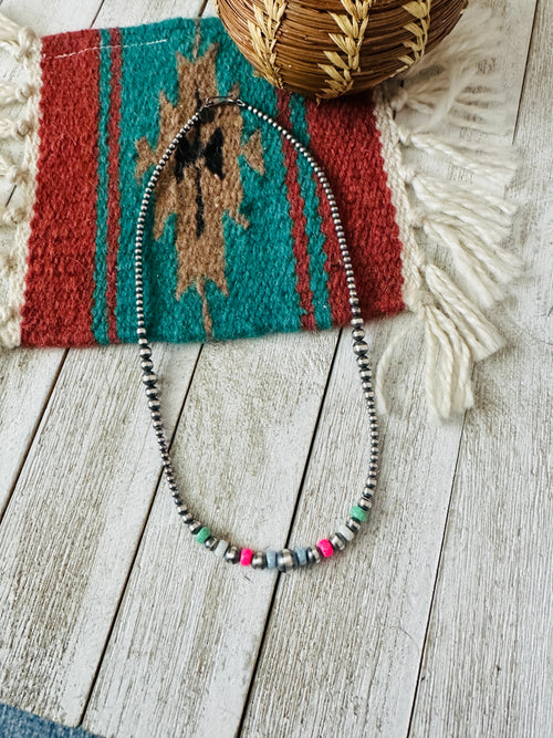 Handcrafted Sherbet Opal & Sterling Silver Beaded Necklace 18”