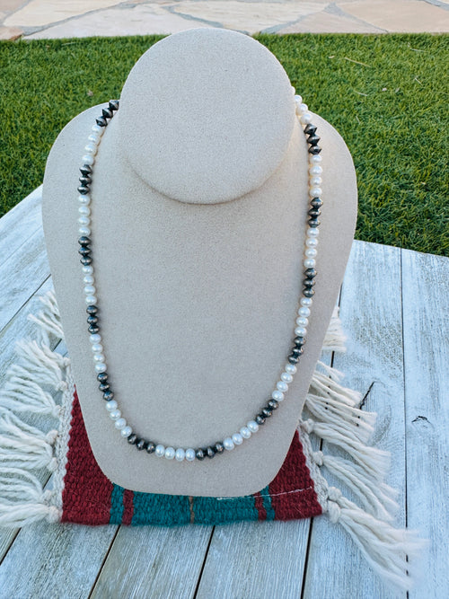 Sterling Silver Pearl & Freshwater Pearl 18” Beaded Necklace