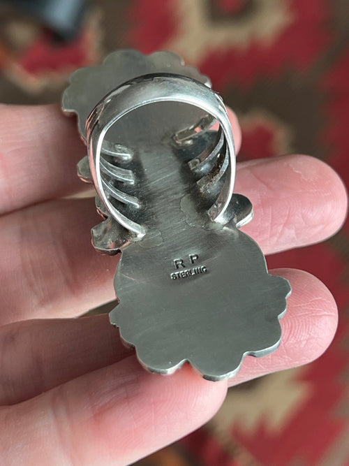 Apache Sterling Silver, Egyptian Turquoise and Indian Head Penny Ring by Rosella Paxson: Size 9