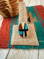 Old Pawn Handcrafted Multi Stone & Sterling Silver Inlay Ring Size 12