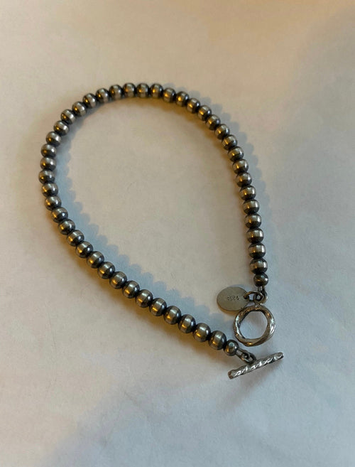 Handcrafted Sterling Silver 4mm Beaded Bracelet 7.5 inch